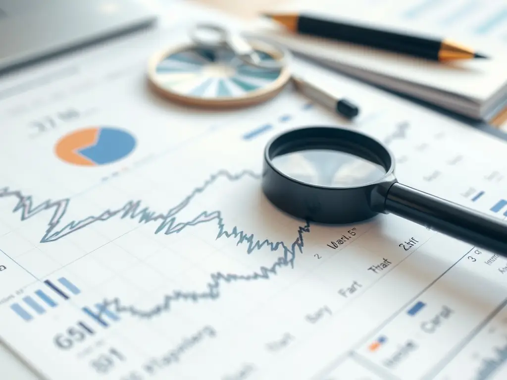 A close-up shot of a magnifying glass revealing a hidden stock chart, symbolizing the discovery of undervalued stocks with immense growth potential.